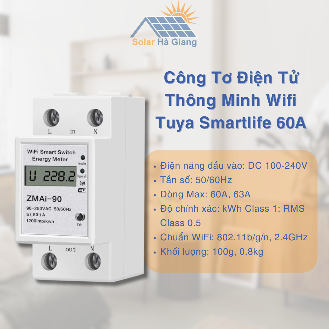 Công Tơ Điện Tử Thông Minh Wifi Tuya Smartlife 60A