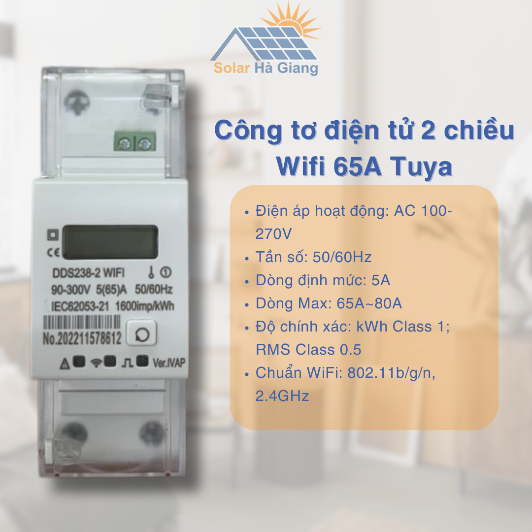 Công tơ điện tử 2 chiều Wifi 65A theo dõi trên điện thoại (Meter smart Wifi)