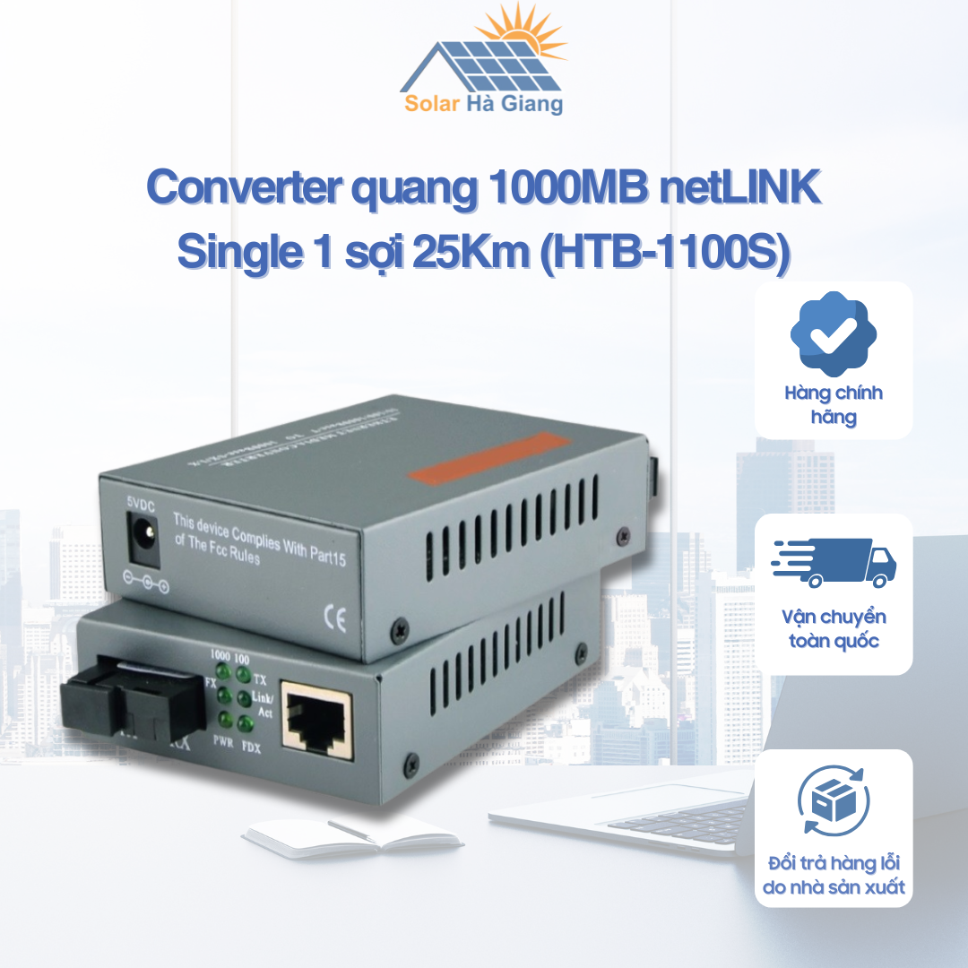 Converter quang 1000MB netLINK Single 1 sợi 25Km (HTB-1100S)